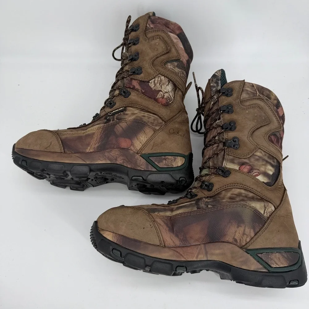 Cabelas Mens 8.5 D Gore-Tex 1200g Thinsulate Hunting Boots Camo Brown 81-8445